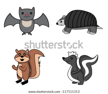 forest animal.bat.armadillo.squirrel.skunk - stock vector