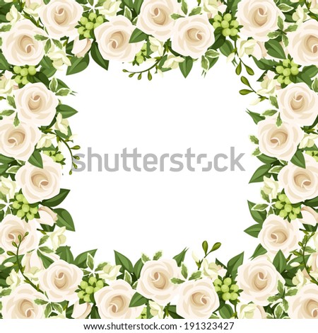 Vector background with white roses and freesia flowers.  stock vector