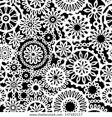 ... crochet circle flowers seamless pattern, vector - stock vector