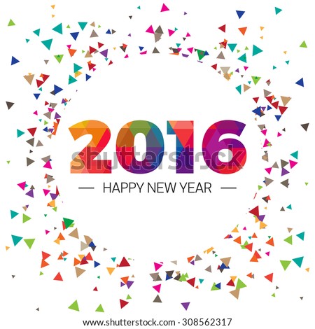 Happy new year 2016 paper text triangular scatter Design - stock vector