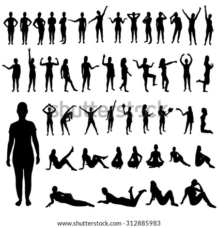 stock-vector-woman-poses-silhouettes-set