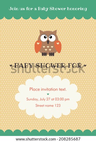 Baby shower invitation card with cute owl. Some blank space for your ...