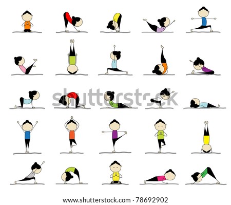 design yoga,  vector poses cartoon 25 practicing Woman poses yoga your for stock