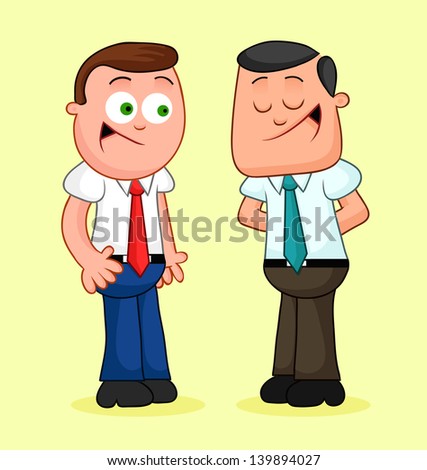 Two cartoon businessmen happy and talking. - stock vector