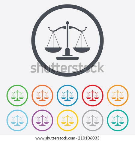Legal+Scale+Logo+Seal Scales of Justice sign icon. Court of law symbol. Round circle buttons ...