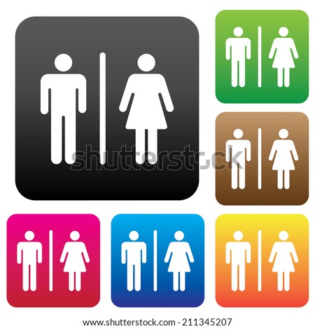 Male Female Restroom Symbol Icon with Color Variations. - stock vector