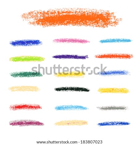 Set of colored brush strokes of pastel. Hand-drawn with crayons. Vector