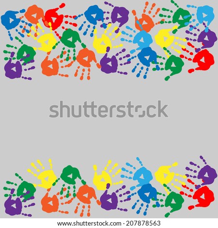 Card with a colorful handprints - stock vector