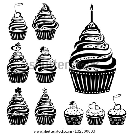 Cute cupcakes set isolated on White background. Vector illustration