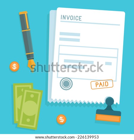 Vector invoice concept in flat style - bill icon with stamp paid - stock vector