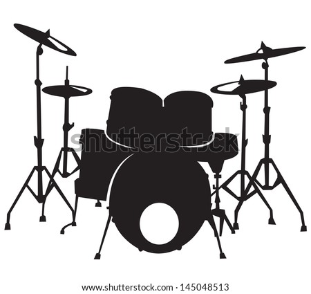 Black silhouette of the drum set, isolated on white background  stock 