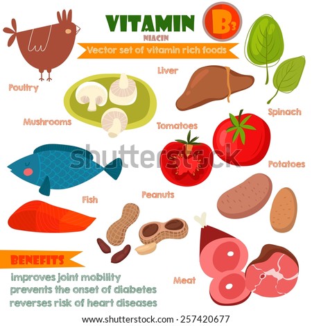 foods Illustrator set 8.Vector set of vitamin rich foods. Vitamin ...