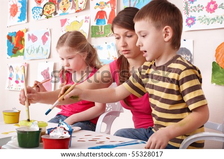 class. painting  in photo  painting teacher art Child stock with  Children care. 101 class