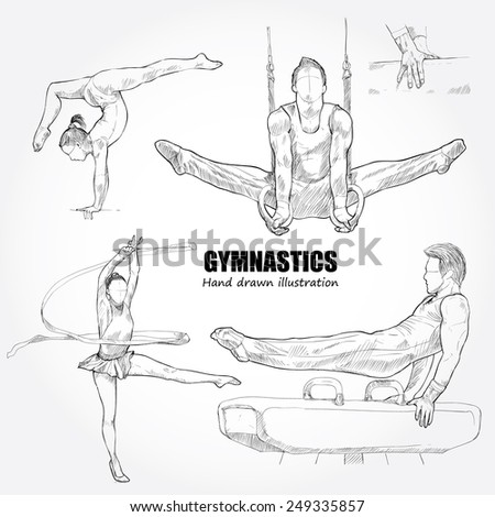 illustration of gymnastics. Hand drawn. - stock vector