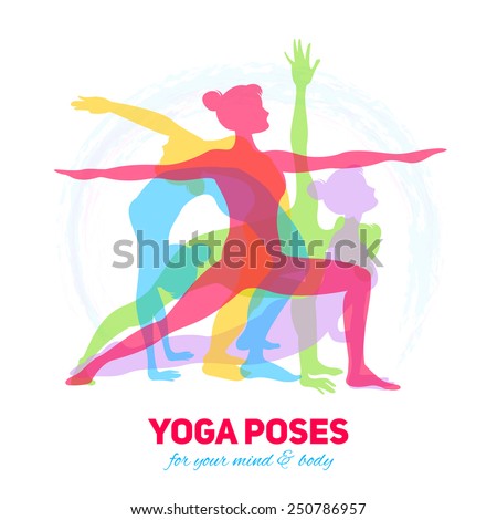 girl poses with logo poses in silhouettes different fitness Yoga vector  yoga   concept