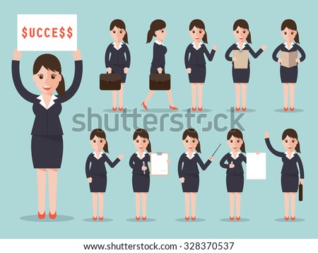 Attractive Business Woman Cartoon Character Set Free Download
