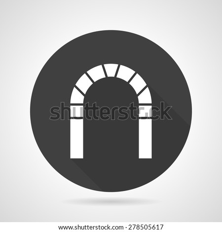 Flat black round vector icon with white silhouette round archway on