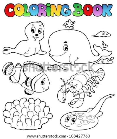 Coloring book various sea animals 3 - vector illustration. - stock vector