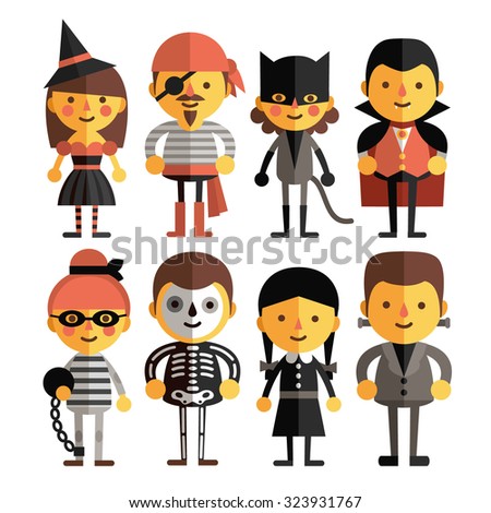 Vector set of characters for Halloween in flat style. Prisoner, ghost