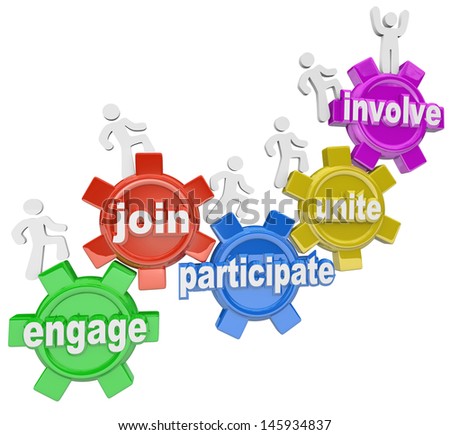 participate team join engage involve marching words unite gears logo shutterstock vector