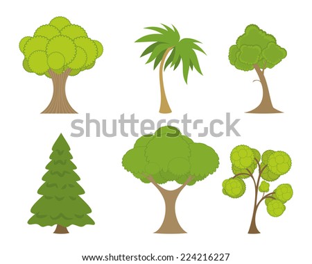Vector illustration of a green trees set - stock vector