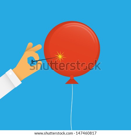 vectorballoonpopvectordrawingofahandpoppingaredballoon 