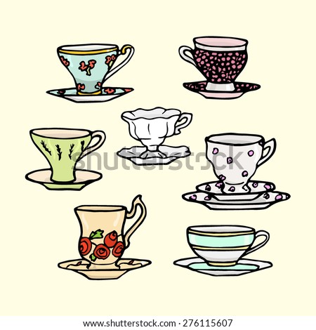 drawn of vintage Vector tea stock  hand vintage  tea cups. cup vector illustration  vector