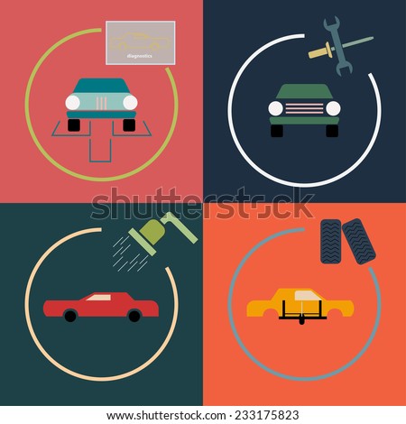 Car repair services in the four icons association  stock vector