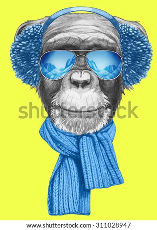 http://thumb101.shutterstock.com/display_pic_with_logo/2862790/311028947/stock-photo-portrait-of-monkey-with-scarf-earmuffs-and-sunglasses-hand-drawn-illustration-311028947.jpg