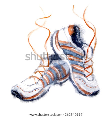 Watercolor sport shoes. Vector - stock vector