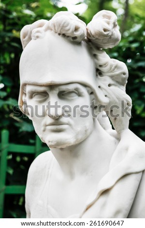 Antique statue of Greek god of war Ares (Mars in Roman mythology). Situated - stock-photo-antique-statue-of-greek-god-of-war-ares-mars-in-roman-mythology-situated-in-summer-garden-in-st-261690647