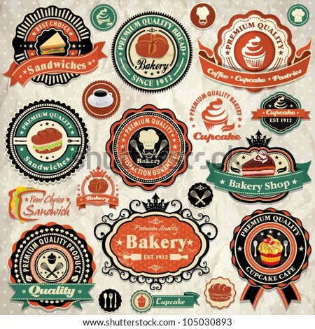 grunge and cupcake sandwich bakery labels, retro badges  cupcake,  vintage Vintage  bakery,