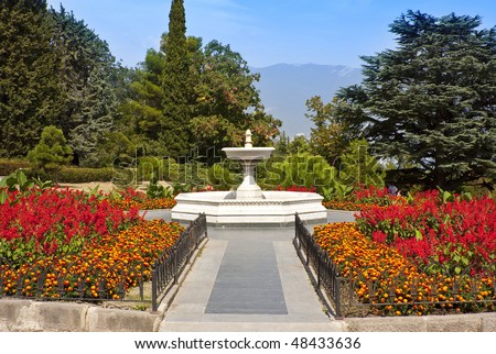 The fountain in the park near Livadia Palace, Crimea - stock photo