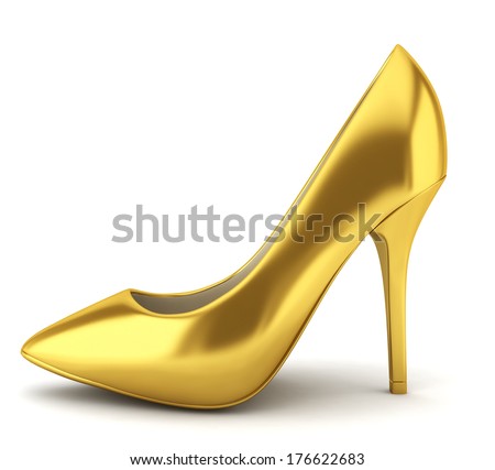 High heel golden shoe. 3d illustration on white background - stock ...