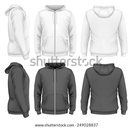 Men's zip hoodie white and black design templates (front view, back and side views