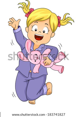 Illustration of a Little Girl in Pajamas Jumping Happily - stock vector