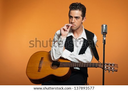 country retro smoking guitar singer cigarette suit wearing studio shot shutterstock search illustrations