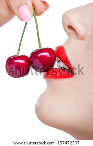 Closeup bites on lips stock image. Image of sensual 