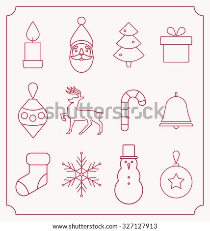 Vector Christmas flat minimalistic line icon set - Collection of 12 ...
