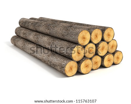 stack of wood logs on white background - stock photo