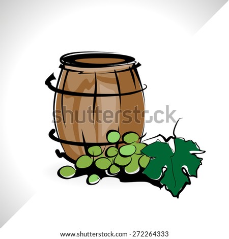 Wooden wine barrels and grape - stock vector