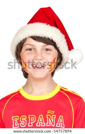 Smiling child fan of the Spanish team in Christmas isolated on white <b>...</b> - stock-photo-smiling-child-fan-of-the-spanish-team-in-christmas-isolated-on-white-background-54757894
