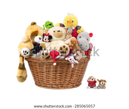 basket of stuffed animals