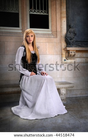 Decorator and the Beast {relaxed} - Page 4 Stock-photo-beautiful-young-woman-dressed-in-renaissance-clothing-sitting-on-bench-44518474