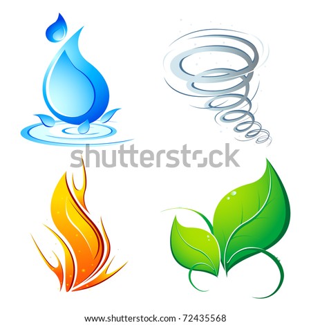 Earth+Air+Water+Fire+Symbols ... of four element of earth - water,air,fire and nature - stock vector
