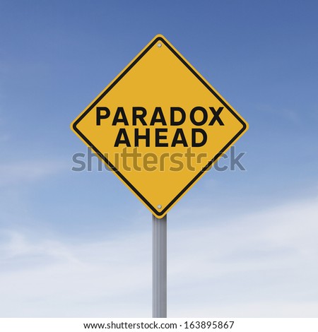 A conceptual road sign indicating Paradox Ahead  - stock photo