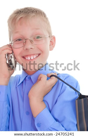 Portrait of smiling young boy take a gift and call by mobile phone. Isolated on - stock-photo-portrait-of-smiling-young-boy-take-a-gift-and-call-by-mobile-phone-isolated-on-white-24705241