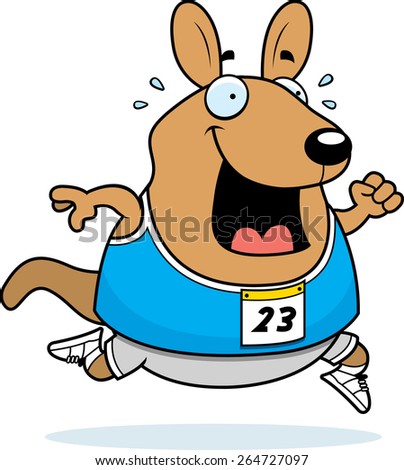 Wallaby+Cartoon happy cartoon wallaby running in a race. - stock vector