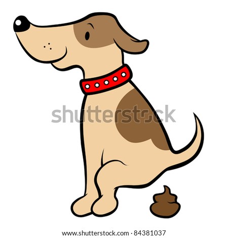 Happy cartoon dog pooping, vector illustration - stock vector