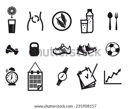 sport and a healthy lifestyle. vector black icons on white background ...